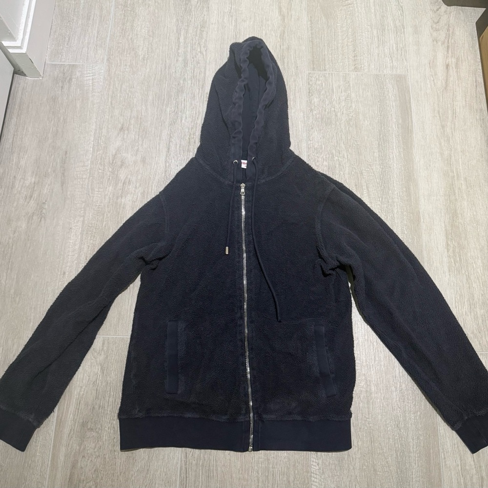Orlebar Brown men’s Navy Blue toweling Zip-Up Hoodie size medium
